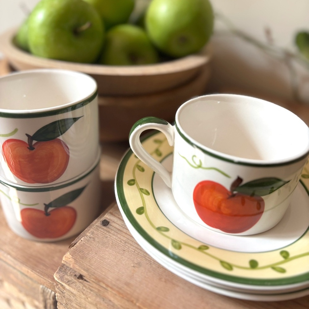 Stoneage Hand Painted Peramela Ceramic Tuscan Fruit Tea Espresso Cups Saucers - Picture 6 of 11
